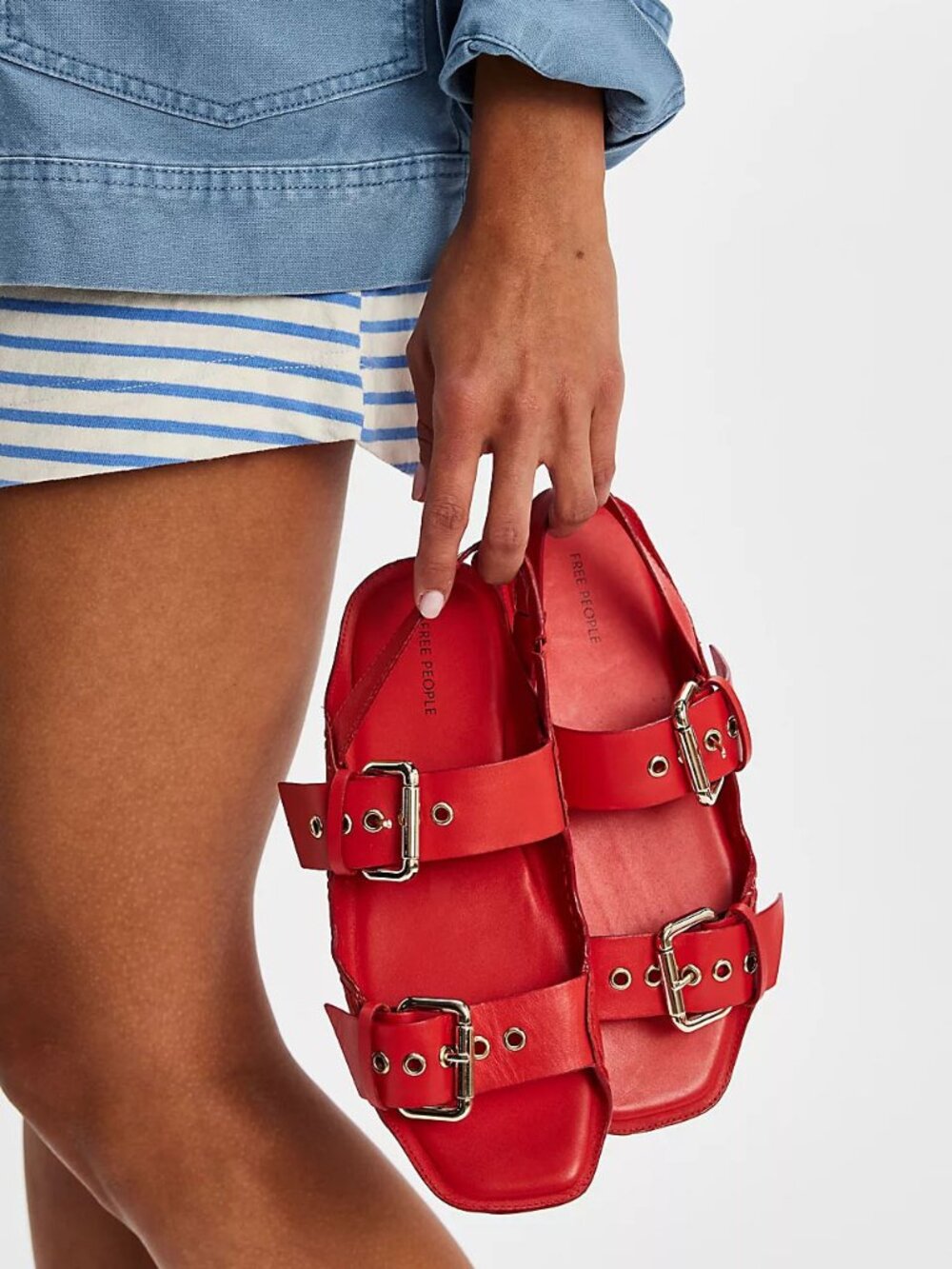FREE PEOPLE Blossom Buckle Sandals / Salsa Leather - Picture 3 of 9